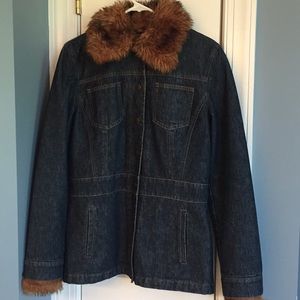 Quilted Jean jacket with Removable fur trim.
